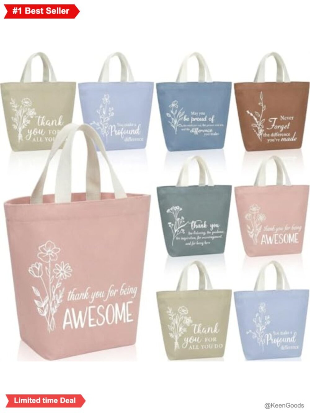 Canvas Mini Tote Bags Set 12 Inspirational Floral Reusable Gift Bags